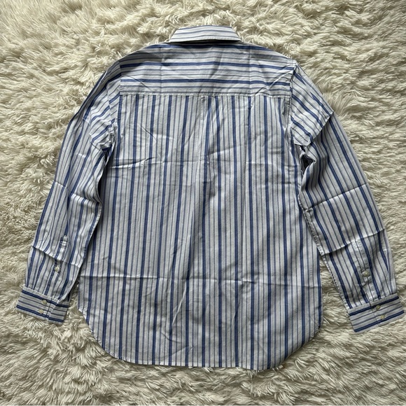 Untuckit Pinot Perse Striped Button Up White Blue New With Tags Size 14 - Picture 9 of 12